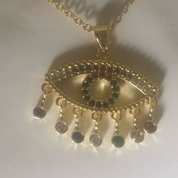 Necklace Nazar rhinestone Cooper mosaic zinc alloy - Picture 7 of 9